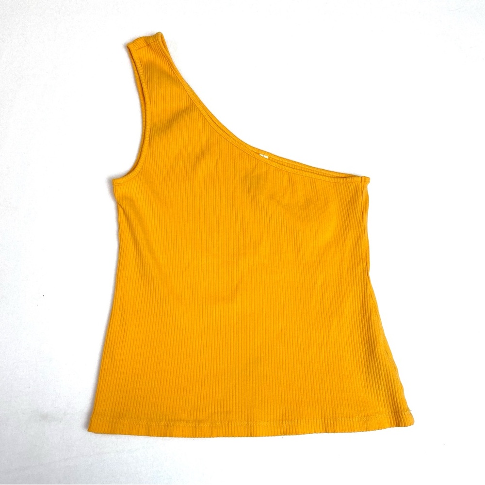 Anthropologie One Shoulder Ribbed Tank Top Yellow XL